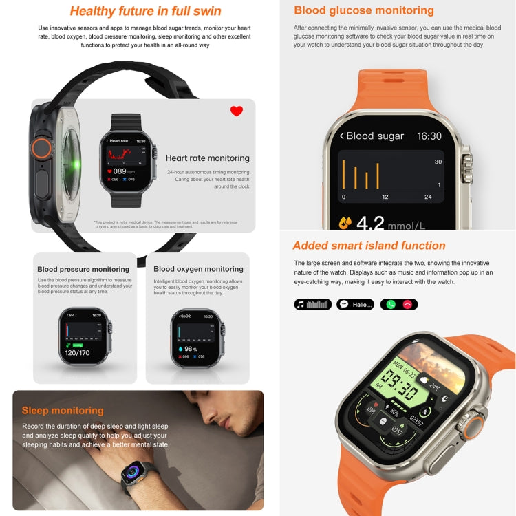 Montre d'appel intelligente à écran iW9 Ultra de 2,04 pouces, appel BT/fréquence cardiaque/tension artérielle/oxygène sanguin