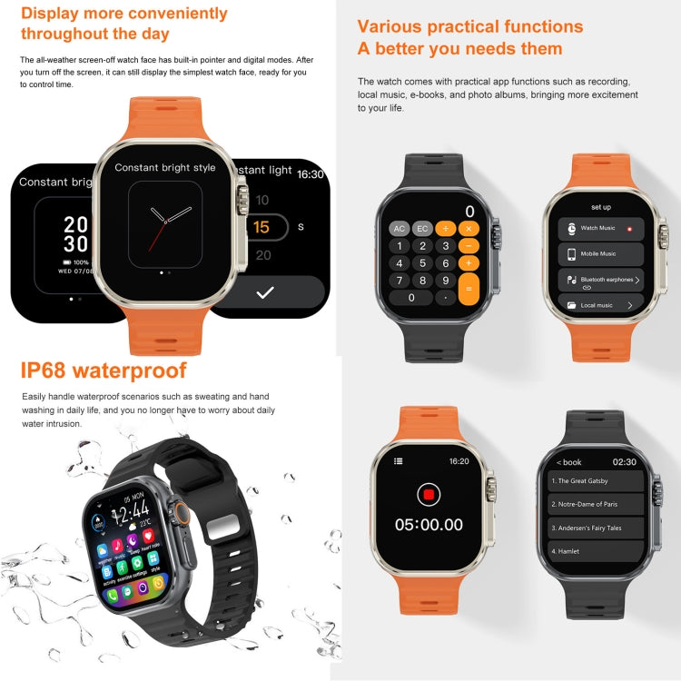 Montre d'appel intelligente à écran iW9 Ultra de 2,04 pouces, appel BT/fréquence cardiaque/tension artérielle/oxygène sanguin