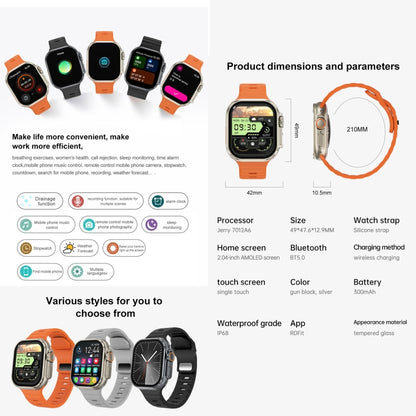 Montre d'appel intelligente à écran iW9 Ultra de 2,04 pouces, appel BT/fréquence cardiaque/tension artérielle/oxygène sanguin