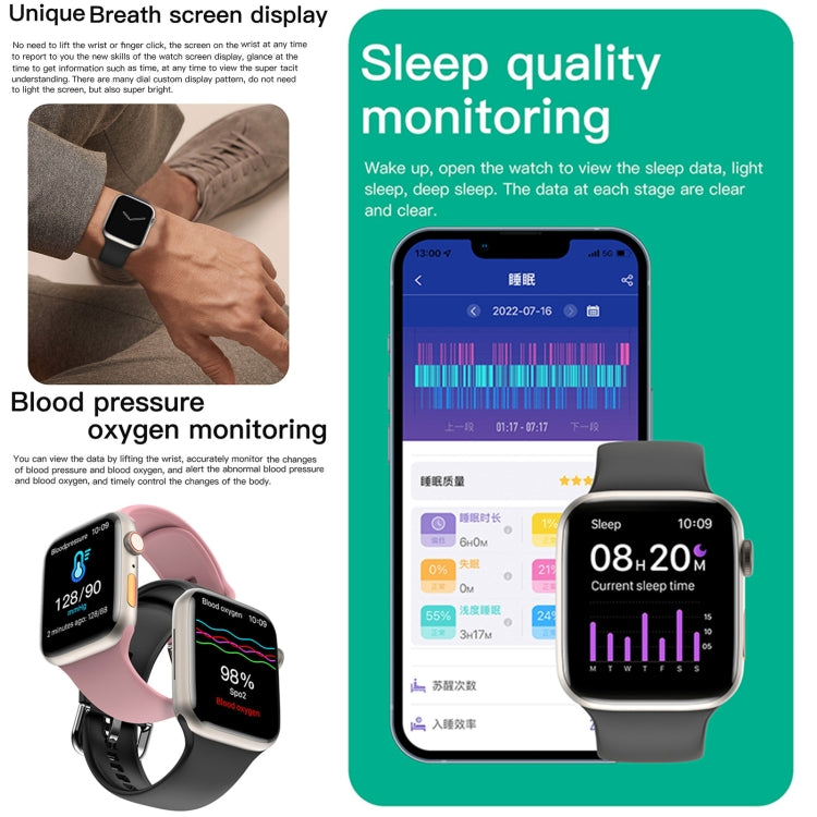 Bracelet intelligent Q9, montre intelligente étanche de 2,01 pouces, appel BT/fréquence cardiaque/tension artérielle/oxygène sanguin
