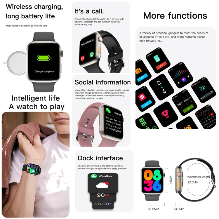 Bracelet intelligent Q9, montre intelligente étanche de 2,01 pouces, appel BT/fréquence cardiaque/tension artérielle/oxygène sanguin