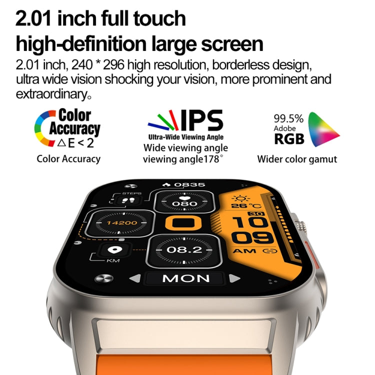 Bracelet intelligent G41, montre intelligente étanche IP67 de 2,01 pouces, appel Bluetooth/fréquence cardiaque/glycémie Non invasive/HRV/MET