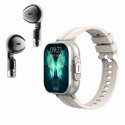 D8 2,01 pouces 2 en 1 Bluetooth écouteur bande de silicone montre intelligente, prise en charge de la surveillance de la santé/NFC, Silicone Band (Black), Silicone Band (Beige)