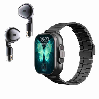 D8 2,01 pouces 2 en 1 Bluetooth écouteur bande d'acier montre intelligente, prise en charge de la surveillance de la santé/NFC, Steel Band (Black), Steel Band (Silver)