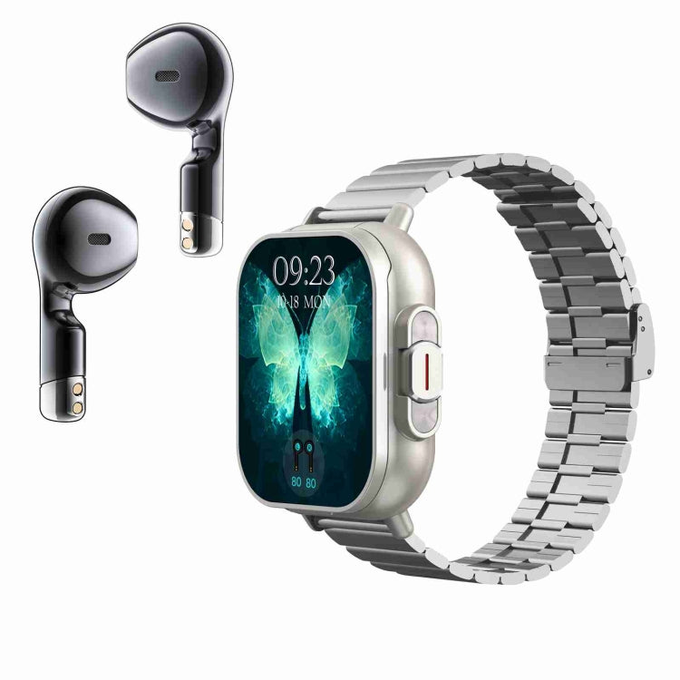 D8 2,01 pouces 2 en 1 Bluetooth écouteur bande d'acier montre intelligente, prise en charge de la surveillance de la santé/NFC, Steel Band (Black), Steel Band (Silver)