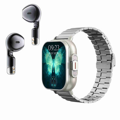 D8 2,01 pouces 2 en 1 Bluetooth écouteur bande d'acier montre intelligente, prise en charge de la surveillance de la santé/NFC, Steel Band (Black), Steel Band (Silver)