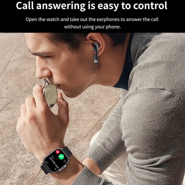 D8 2,01 pouces 2 en 1 Bluetooth écouteur bande d'acier montre intelligente, prise en charge de la surveillance de la santé/NFC, Steel Band (Black), Steel Band (Silver)