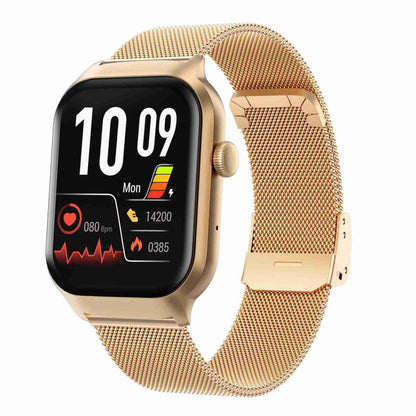 Montre intelligente avec bracelet en acier milanais de 2.01 pouces, Bluetooth, prise en charge de la surveillance de la fréquence cardiaque/glycémie Non invasive, Milanese Steel Strap Gold