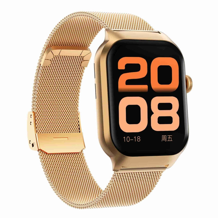 Montre intelligente avec bracelet en acier milanais de 2.01 pouces, Bluetooth, prise en charge de la surveillance de la fréquence cardiaque/glycémie Non invasive, Milanese Steel Strap Gold