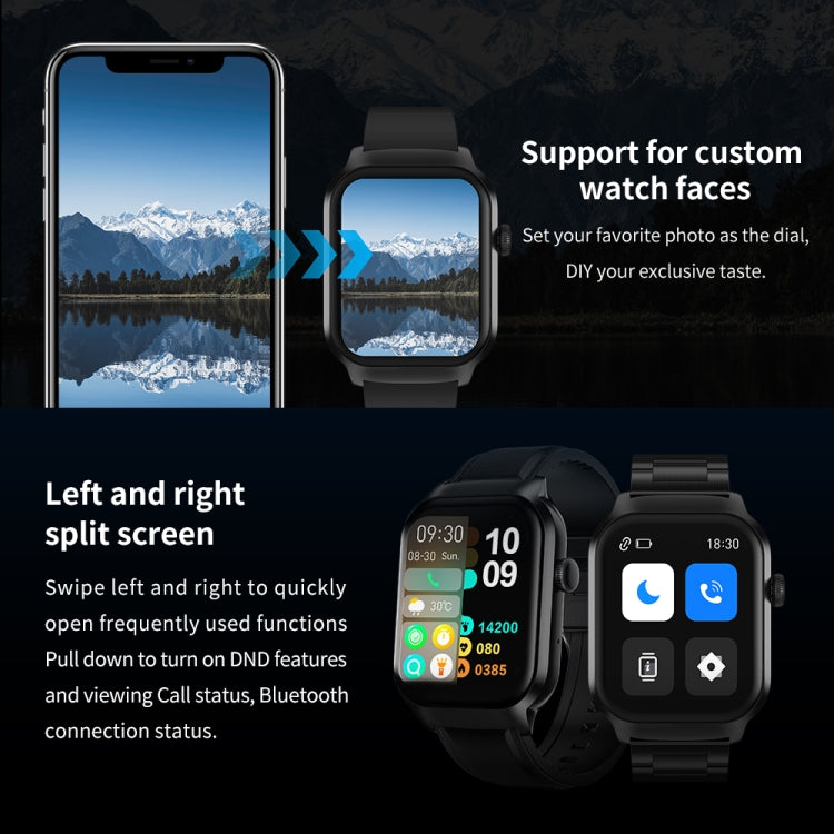 Montre intelligente avec bracelet en acier milanais de 2.01 pouces, Bluetooth, prise en charge de la surveillance de la fréquence cardiaque/glycémie Non invasive, Milanese Steel Strap Gold