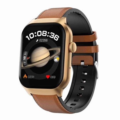 Montre intelligente avec bracelet en cuir de 2.01 pouces, appel Bluetooth, prise en charge de la surveillance de la fréquence cardiaque/glycémie Non invasive, Leather Strap Black, Leather Strap Brown