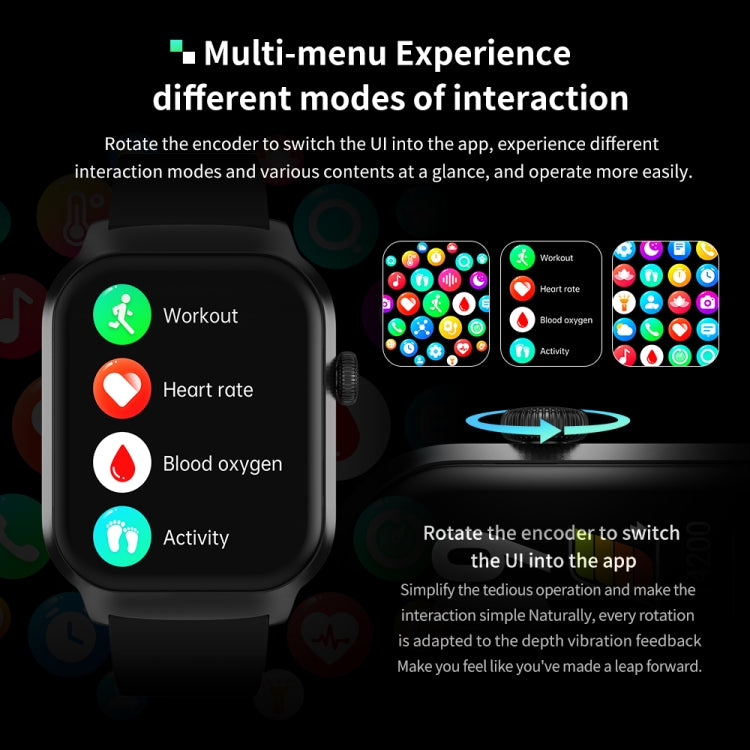Montre intelligente avec bracelet en cuir de 2.01 pouces, appel Bluetooth, prise en charge de la surveillance de la fréquence cardiaque/glycémie Non invasive, Leather Strap Black, Leather Strap Brown