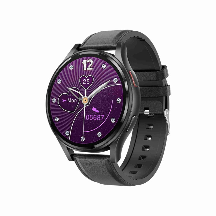 Montre intelligente avec bracelet en cuir de 1,43 pouces, appel Bluetooth, prise en charge ECG/glycémie Non invasive, Leather Strap Black, Leather Strap Brown