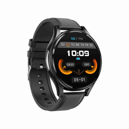 Montre intelligente avec bracelet en cuir de 1,43 pouces, appel Bluetooth, prise en charge ECG/glycémie Non invasive, Leather Strap Black, Leather Strap Brown