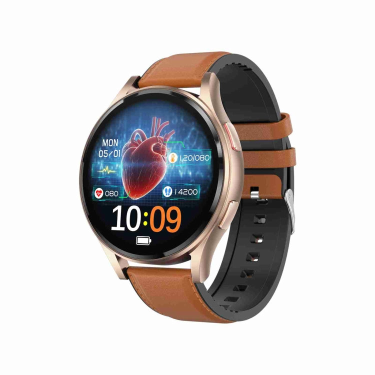 Montre intelligente avec bracelet en cuir de 1,43 pouces, appel Bluetooth, prise en charge ECG/glycémie Non invasive, Leather Strap Black, Leather Strap Brown