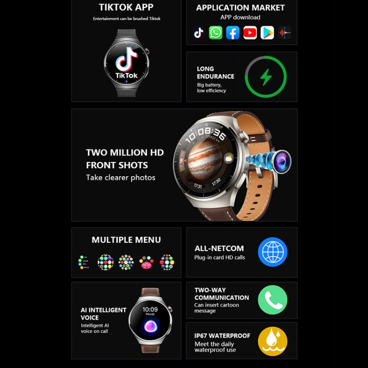 Montre intelligente avec caméra frontale de 1,53 pouces, prise en charge de la voix AI/carte SIM, 1GB+16GB, 2GB+32GB, 4GB+64GB