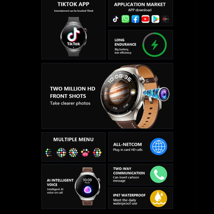 Montre intelligente avec caméra frontale de 1,53 pouces, prise en charge de la voix AI/carte SIM, 1GB+16GB, 2GB+32GB, 4GB+64GB