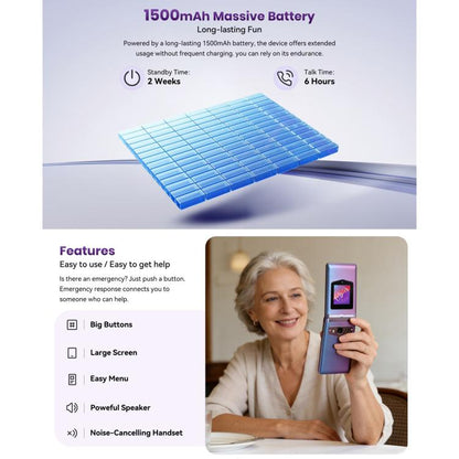 Téléphone à clapet HAMTOD T8 4G, 2,8 pouces + 1,77 pouces, VoLTE, BT, SOS, OTG, EU Version