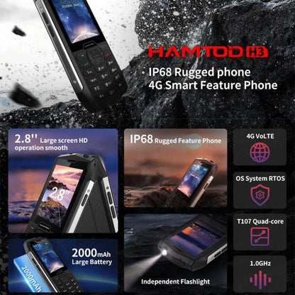 Téléphone robuste HAMTOD H3 / R3T, 2,8 pouces T107 ARM CortexTM A7 Quad-core 1,0 GHz, réseau : 4G, VoLTE, BT, SOS, EU Version
