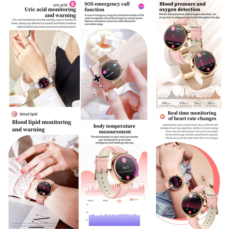 Montre intelligente T86 Woman Health 1,27 pouces, appel BT/Cycle physiologique/fréquence cardiaque/tension artérielle/glycémie/SOS
