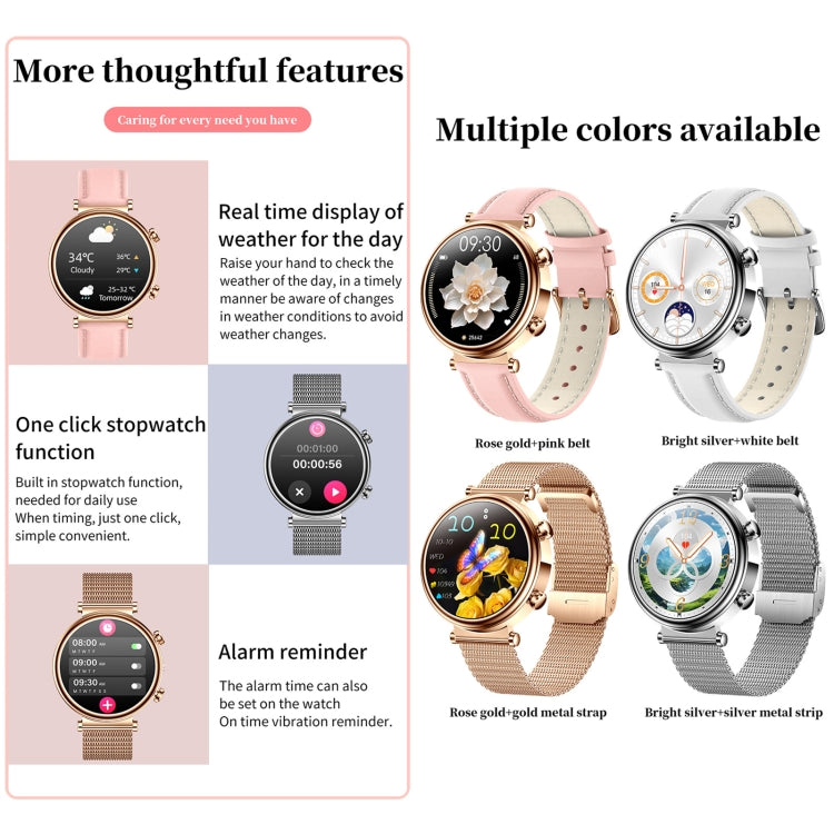 Montre intelligente T86 Woman Health 1,27 pouces, appel BT/Cycle physiologique/fréquence cardiaque/tension artérielle/glycémie/SOS