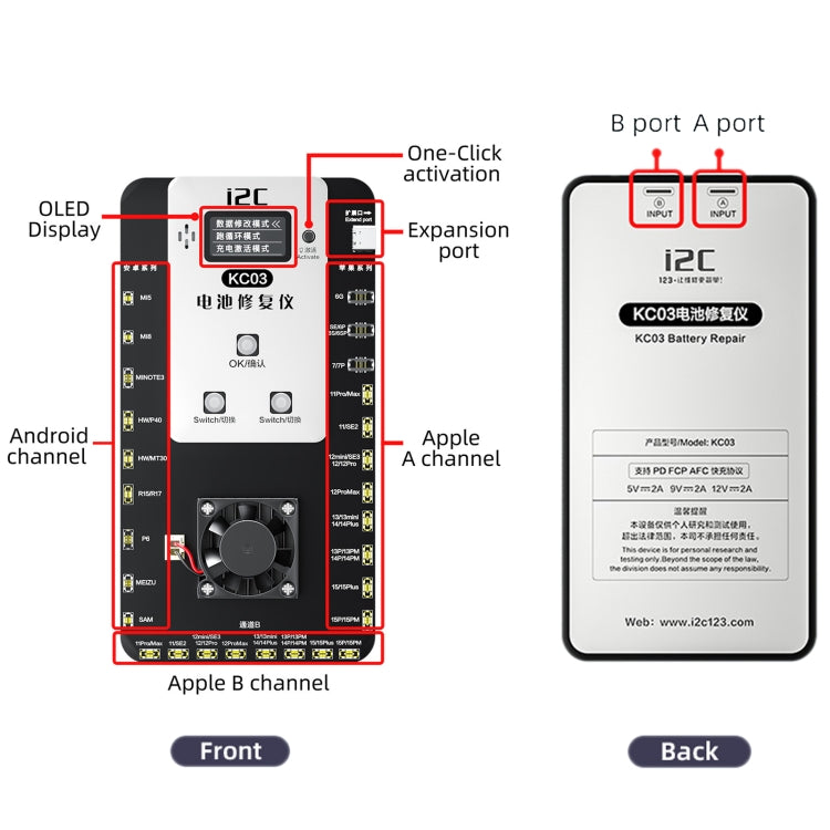 Dispositif de réparation de détection d'activation de batterie multifonction i2C KC03 pour iPhone 6-15 Pro Max / Android