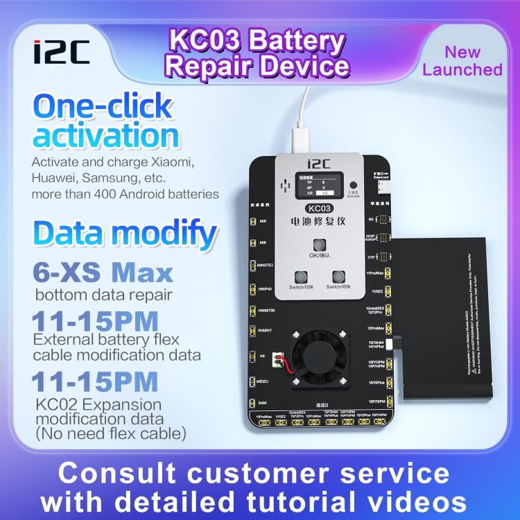 Dispositif de réparation de détection d'activation de batterie multifonction i2C KC03 pour iPhone 6-15 Pro Max / Android
