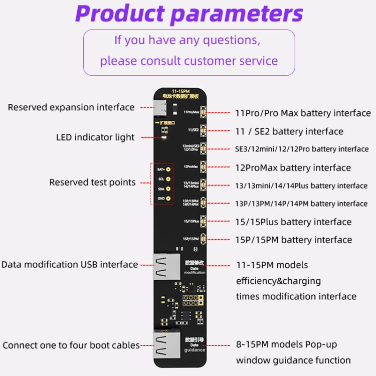 Carte d'extension de réparation de données de batterie i2C KC02, modifiant l'efficacité de la batterie pour iPhone 11-15 Pro Max