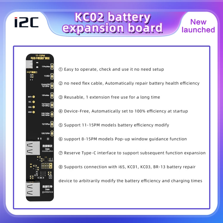 Carte d'extension de réparation de données de batterie i2C KC02, modifiant l'efficacité de la batterie pour iPhone 11-15 Pro Max