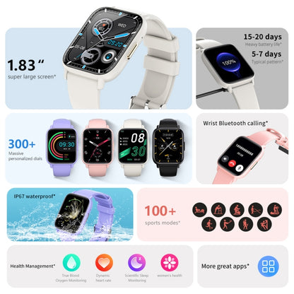 Montre de sport intelligente DM60+ 1,83 pouces BT5.2, prise en charge des appels Bluetooth/sommeil/glycémie/oxygène dans le sang/température/fréquence cardiaque/moniteur de santé de la pression artérielle