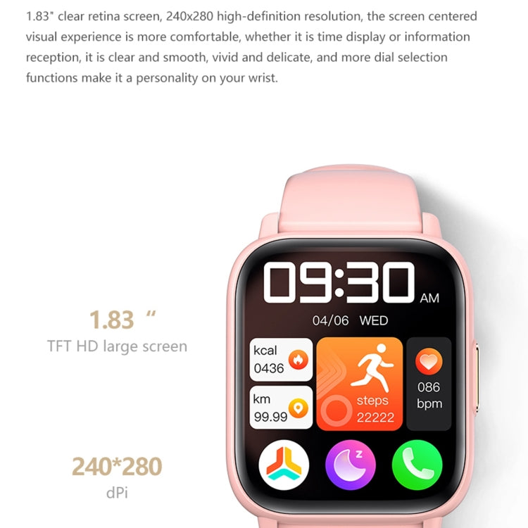 Montre de sport intelligente DM60+ 1,83 pouces BT5.2, prise en charge des appels Bluetooth/sommeil/glycémie/oxygène dans le sang/température/fréquence cardiaque/moniteur de santé de la pression artérielle