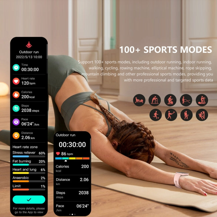 Montre de sport intelligente DM60+ 1,83 pouces BT5.2, prise en charge des appels Bluetooth/sommeil/glycémie/oxygène dans le sang/température/fréquence cardiaque/moniteur de santé de la pression artérielle