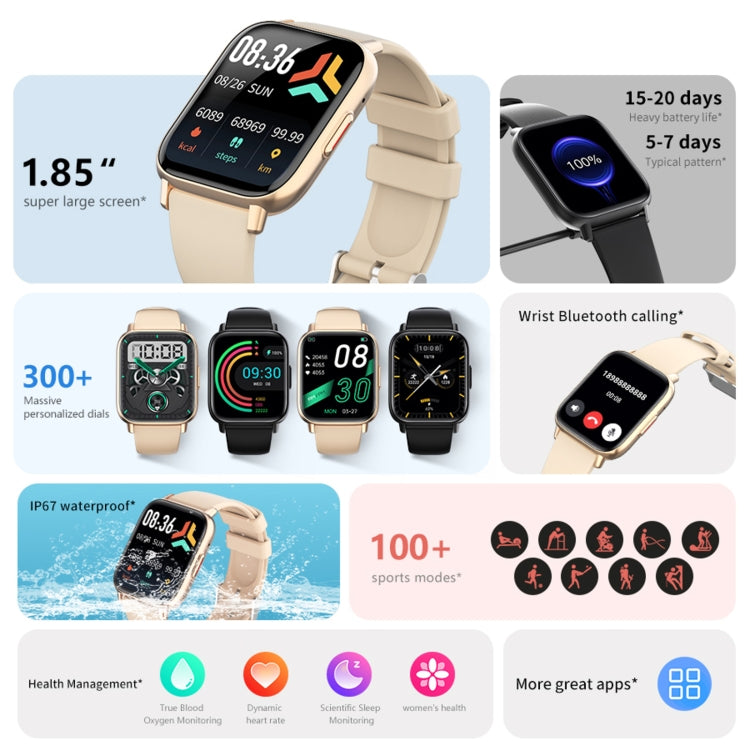 Montre de sport intelligente DM05 1,83 pouces BT5.2, prise en charge du sommeil/fréquence cardiaque/oxygène sanguin/température/sucre cardiaque/moniteur de santé de la pression artérielle