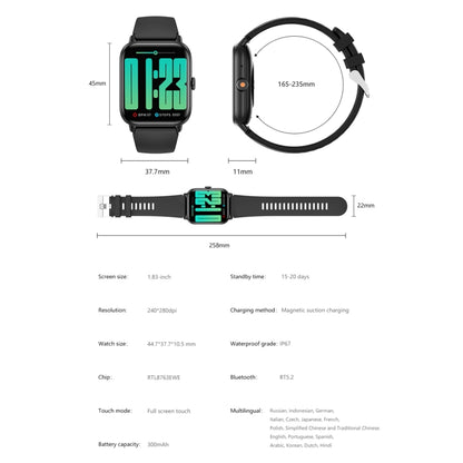 QS13 1,83 pouces BT5.2 montre de sport intelligente, prise en charge des appels Bluetooth/sommeil/glycémie/oxygène dans le sang/fréquence cardiaque/moniteur de santé de la pression artérielle