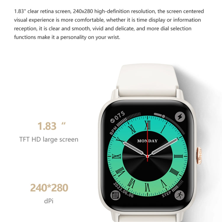 QS13 1,83 pouces BT5.2 montre de sport intelligente, prise en charge des appels Bluetooth/sommeil/glycémie/oxygène dans le sang/fréquence cardiaque/moniteur de santé de la pression artérielle