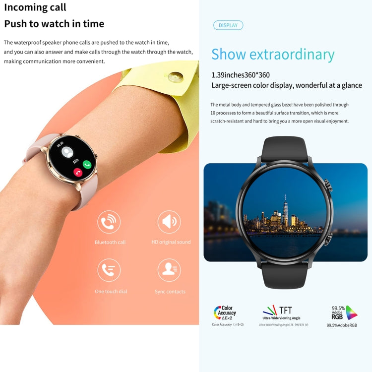 QS40 1,39 pouces BT5.2 montre de sport intelligente, prise en charge des appels Bluetooth/sommeil/oxygène sanguin/température/fréquence cardiaque/moniteur de santé de la pression artérielle