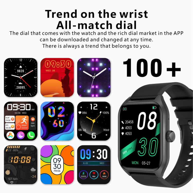 Qx5 1,96 pouces BT5.2 montre de sport intelligente, prise en charge des appels Bluetooth/sommeil/oxygène sanguin/température/fréquence cardiaque/moniteur de santé de la pression artérielle