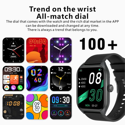 Qx5 1,96 pouces BT5.2 montre de sport intelligente, prise en charge des appels Bluetooth/sommeil/oxygène sanguin/température/fréquence cardiaque/moniteur de santé de la pression artérielle