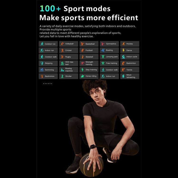QX9 1,96 pouces BT5.2 montre de sport intelligente, prise en charge des appels Bluetooth/sommeil/oxygène sanguin/fréquence cardiaque/moniteur de santé de la pression artérielle