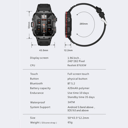 QX11 1,96 pouces BT5.2 montre de sport intelligente, prise en charge des appels Bluetooth/sommeil/oxygène sanguin/fréquence cardiaque/moniteur de santé de la pression artérielle