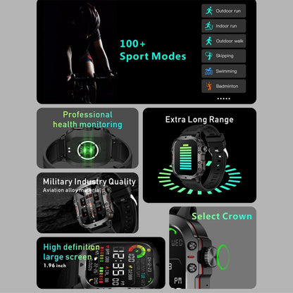 QX11 1,96 pouces BT5.2 montre de sport intelligente, prise en charge des appels Bluetooth/sommeil/oxygène sanguin/fréquence cardiaque/moniteur de santé de la pression artérielle