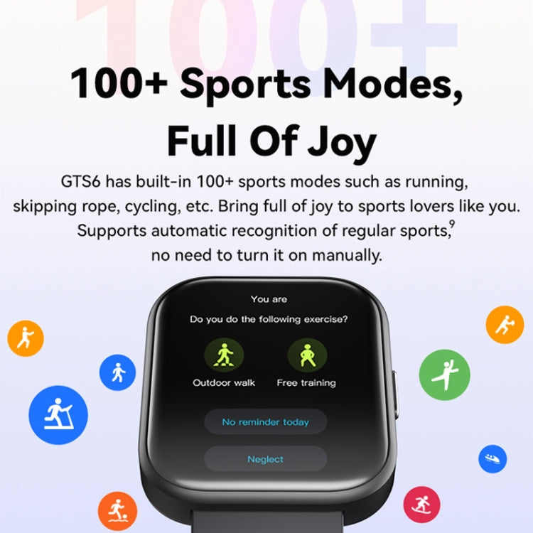 Montre intelligente de remise en forme GTS4 1,69 pouces, appel BT/fréquence cardiaque/tension artérielle/MET/température corporelle