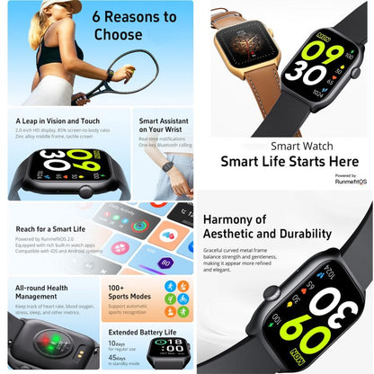 Montre intelligente GTS7 2,0 pouces Fitness Health, appel BT/fréquence cardiaque/tension artérielle/MET