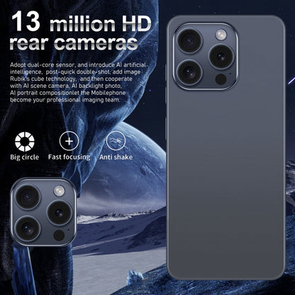 i15 Pro Max / VD1, écran 6,79 pouces, identification faciale, Android 8.1 MTK6753 Octa Core, réseau : 4G, double SIM, 3GB+32GB