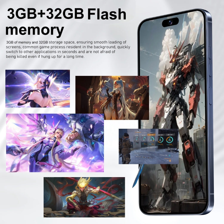 i15 Pro Max / VD1, écran 6,79 pouces, identification faciale, Android 8.1 MTK6753 Octa Core, réseau : 4G, double SIM, 3GB+32GB