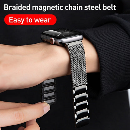 Bracelet de montre en acier inoxydable avec chaîne tressée à fermoir magnétique, For Apple Watch SE 2023 44mm, For Apple Watch SE 2023 40mm, For Apple Watch Ultra 2 49mm, For Apple Watch Series 9 45mm, For Apple Watch Series 9 41mm                     ...