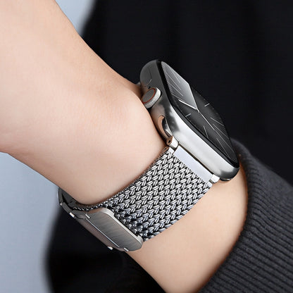 Bracelet de montre en acier inoxydable avec chaîne tressée à fermoir magnétique, For Apple Watch SE 2023 44mm, For Apple Watch SE 2023 40mm, For Apple Watch Ultra 2 49mm, For Apple Watch Series 9 45mm, For Apple Watch Series 9 41mm                     ...