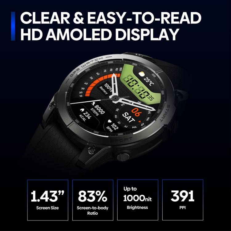 Zeblaze Stratos 3 Pro 1,43 pouces écran AMOLED montre intelligente de sport prise en charge des appels Bluetooth, Stratos 3 Pro