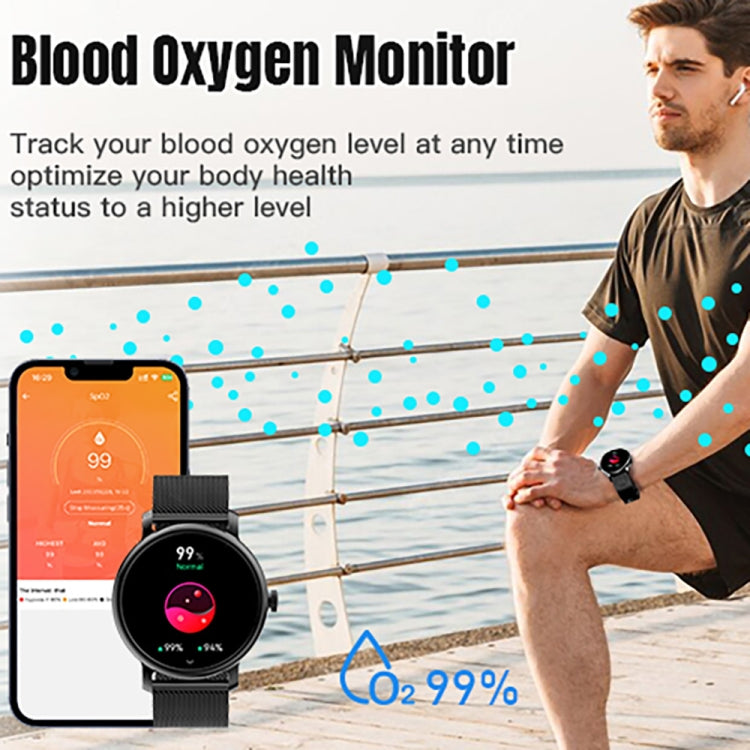 LEMFO LF35 1,43 pouces AMOLED écran rond bracelet en acier montre intelligente prend en charge la détection de l'oxygène dans le sang