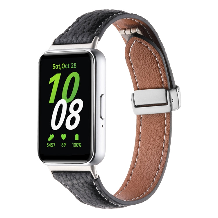 Bracelet de montre en cuir fin à boucle magnétique et texture Litchi, For Samsung Galaxy Fit 3